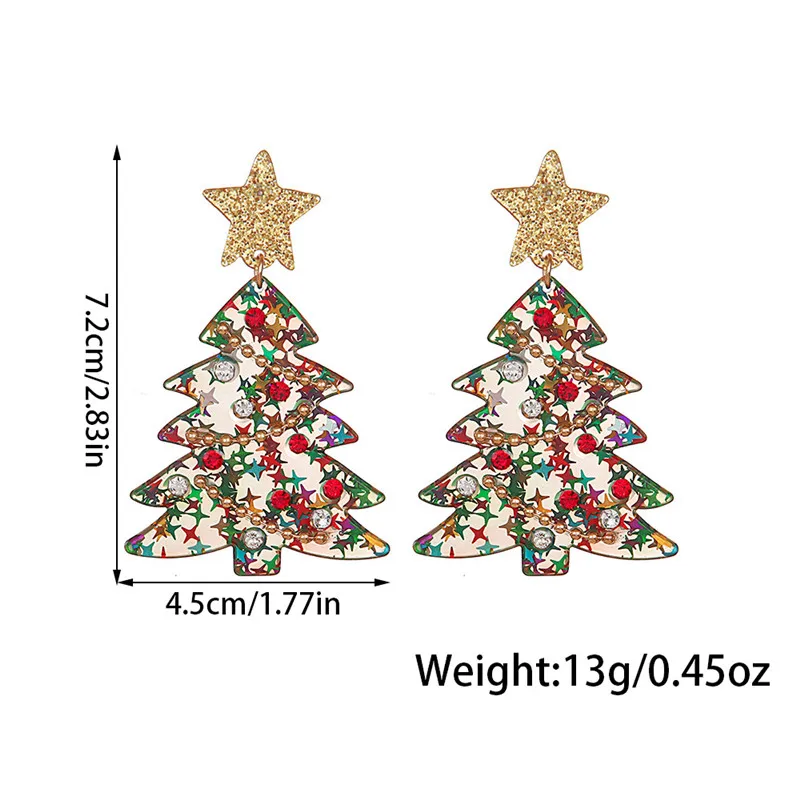 Boucles d'oreilles arbre de Noël en acrylique pour femme, bijoux d'oreille, design étoile mignonne, joyeux Noël, nouvelle mode, 7cm