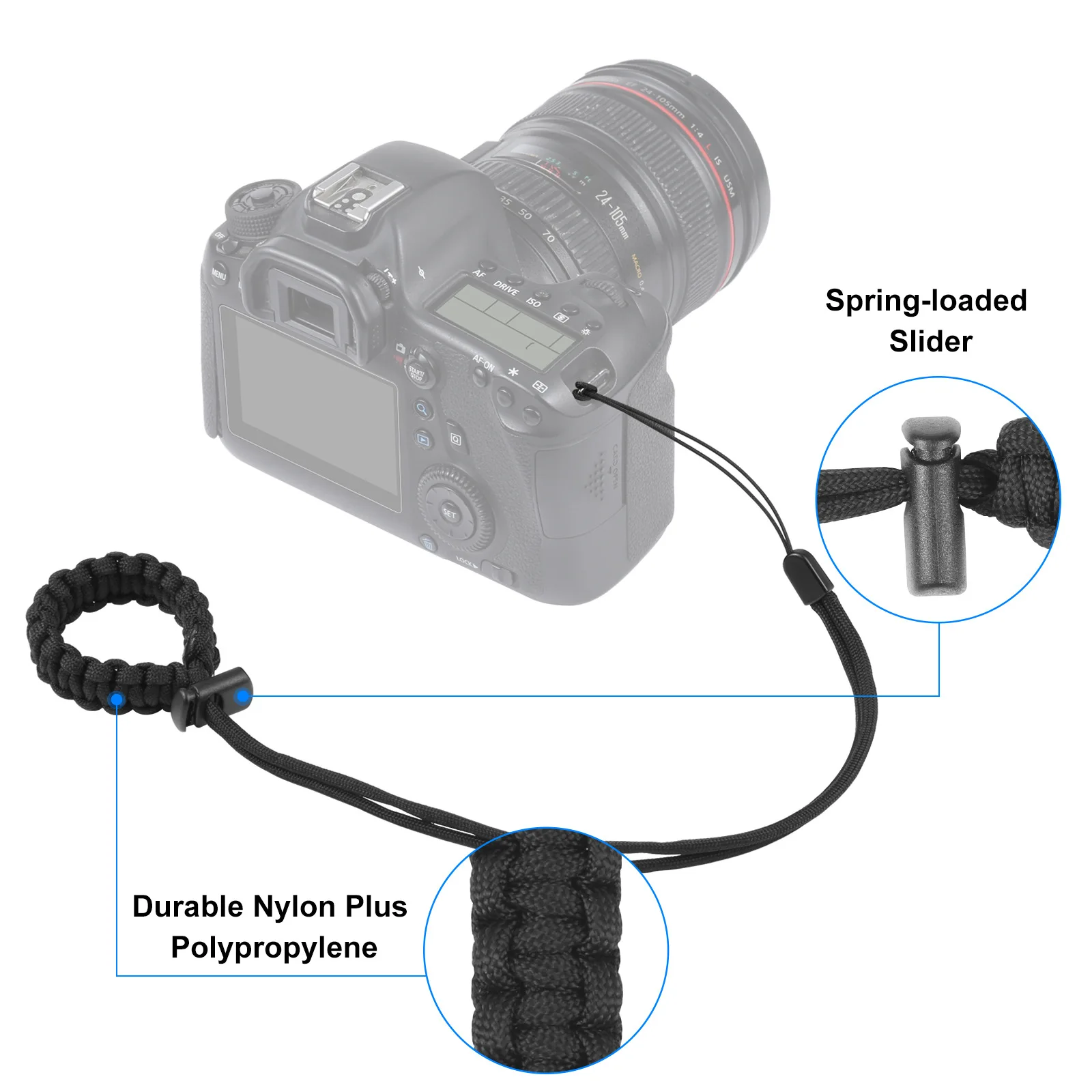 حبل من النايلون المنسوج يدويًا من PULUZ لكاميرا DSLR/كاميرا بدون مرآة/الهاتف/DJI OSMO/Gopro/insta360 حزام معصم متين لكاميرا الحركة
