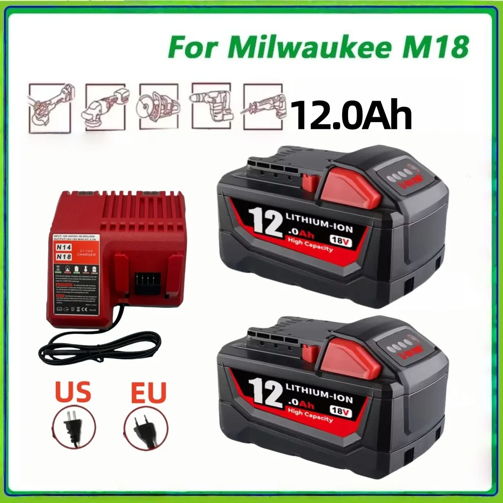 

Para batería Milwaukee M18 12000mAh 18V batería recargable para herramienta For Milwaukee M18B5 XC 48-11-2402 48-11-2411 2604-22
