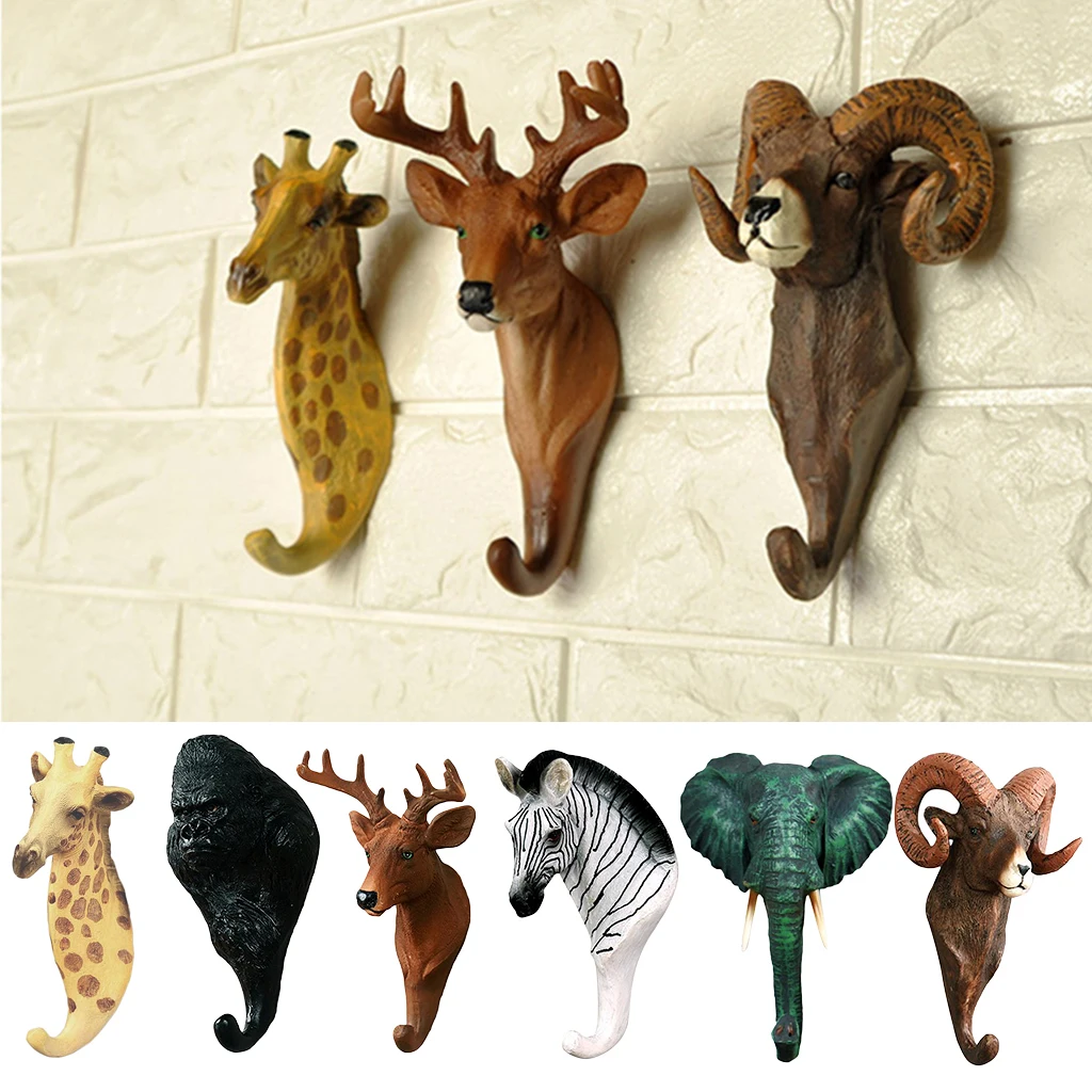 Lovely Animal Hooks Elk//Zebra/Orangutan/Antelope/Giraffe Resin Head