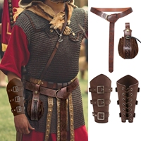 4PCS Cosplay Props Faux Leather Medieval Accessories Punk Belt Vintage Arm Warmers Lace-up Viking Pirate Knight Gauntlet Armor