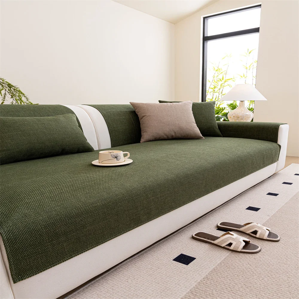 Retro Chenille Sofa Cushion Cover Universal Non-Slip Fixed Straight Row All-Seasons Slipcover for Home Comfort