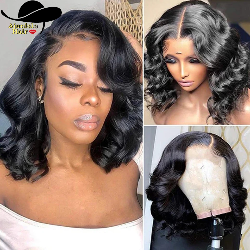 Parrucca Bob corta dell'onda del corpo dei capelli peruviani Parrucca frontale in pizzo 13x4 densità 180% Parrucca frontale in pizzo 100% capelli vergini Parrucca in pizzo 4x4 pre pizzicata