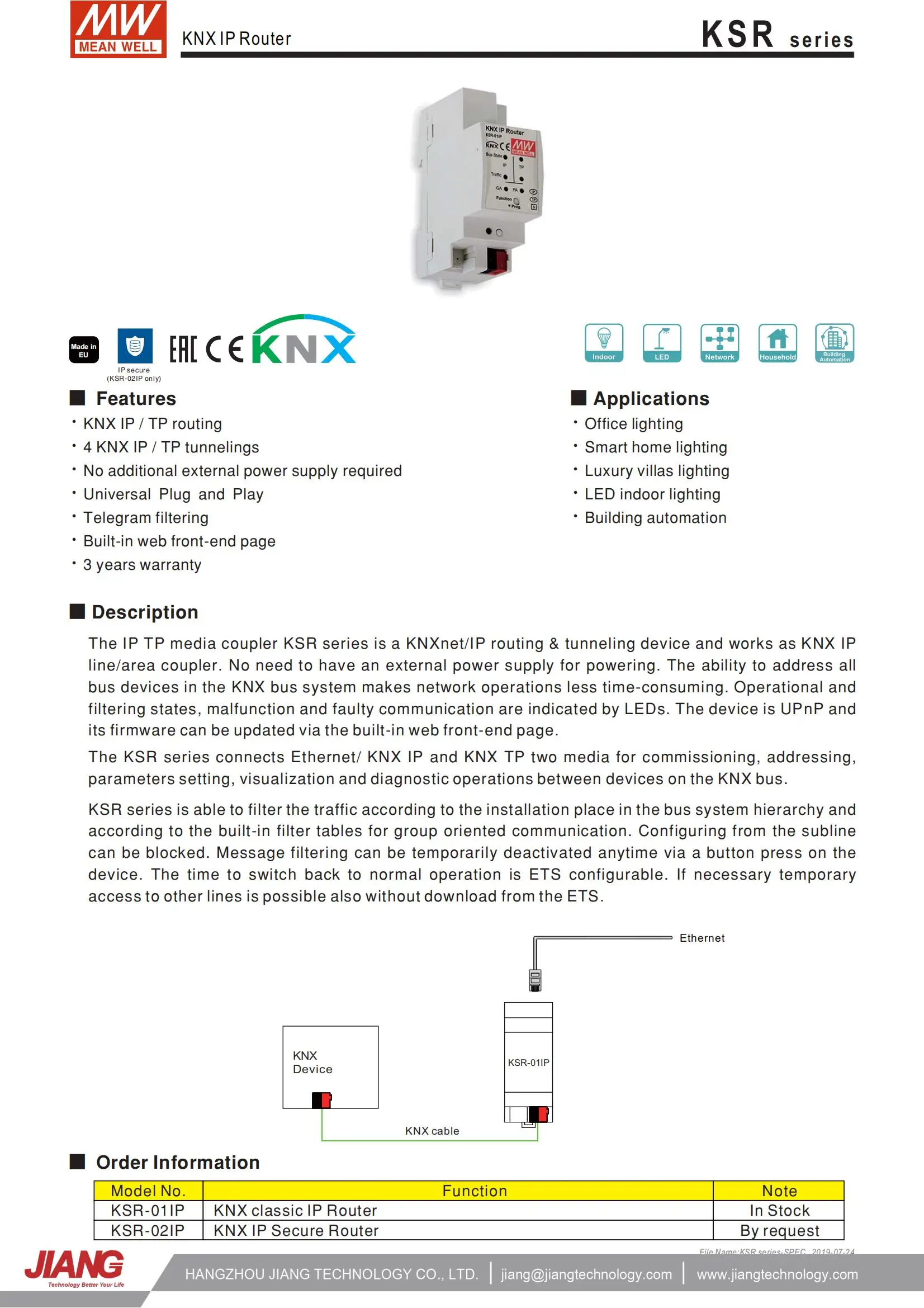 Mean Well KSR-01IP IP ROUTER KNX Routing Power Supply Untuk Otomatisasi Bangunan KNX