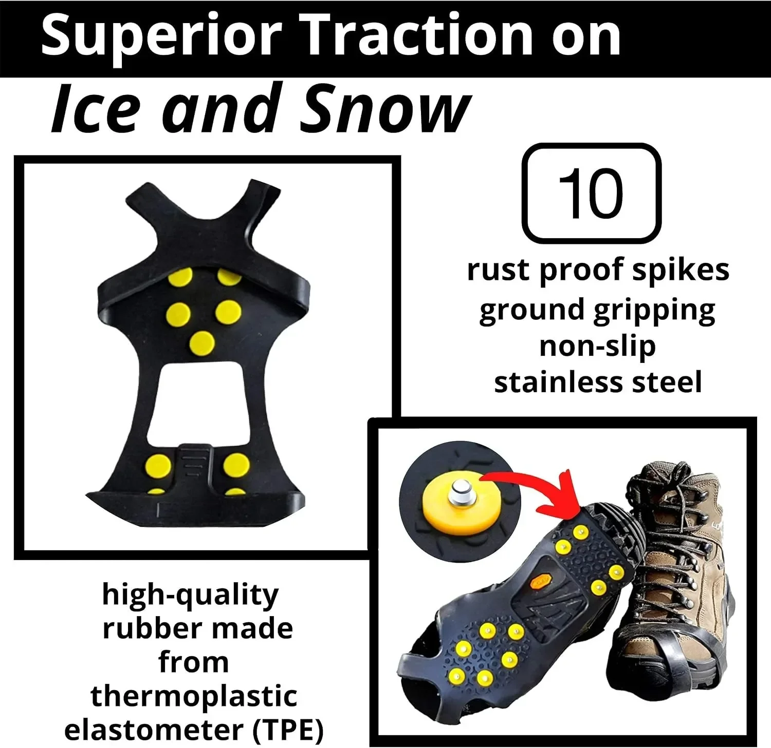 Winter Anti‑Slip Ice Grippers Shoe Spikes Crampons Snow Ice Cleats for Men Women Outdoor Walking Hiking Portable Shoe Covers