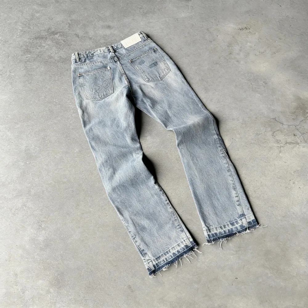 Harajuku Hip-Hop High-Street gerade Hose, Gothic-Quasten-Casual-Mikro-Schlaghose, Y2K Retro Slim-Jeans, modische Washed-Hose – Detail 2