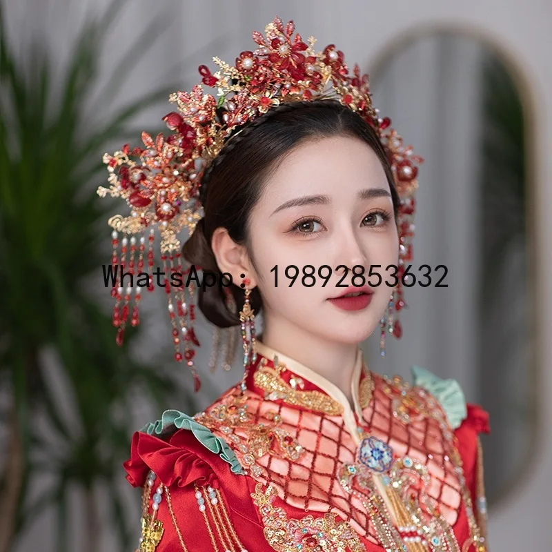 FS Chinese new bridal headdress, Xiuhe clothing accessories, ancient style hair accessories, simple and atmospheric phoenix