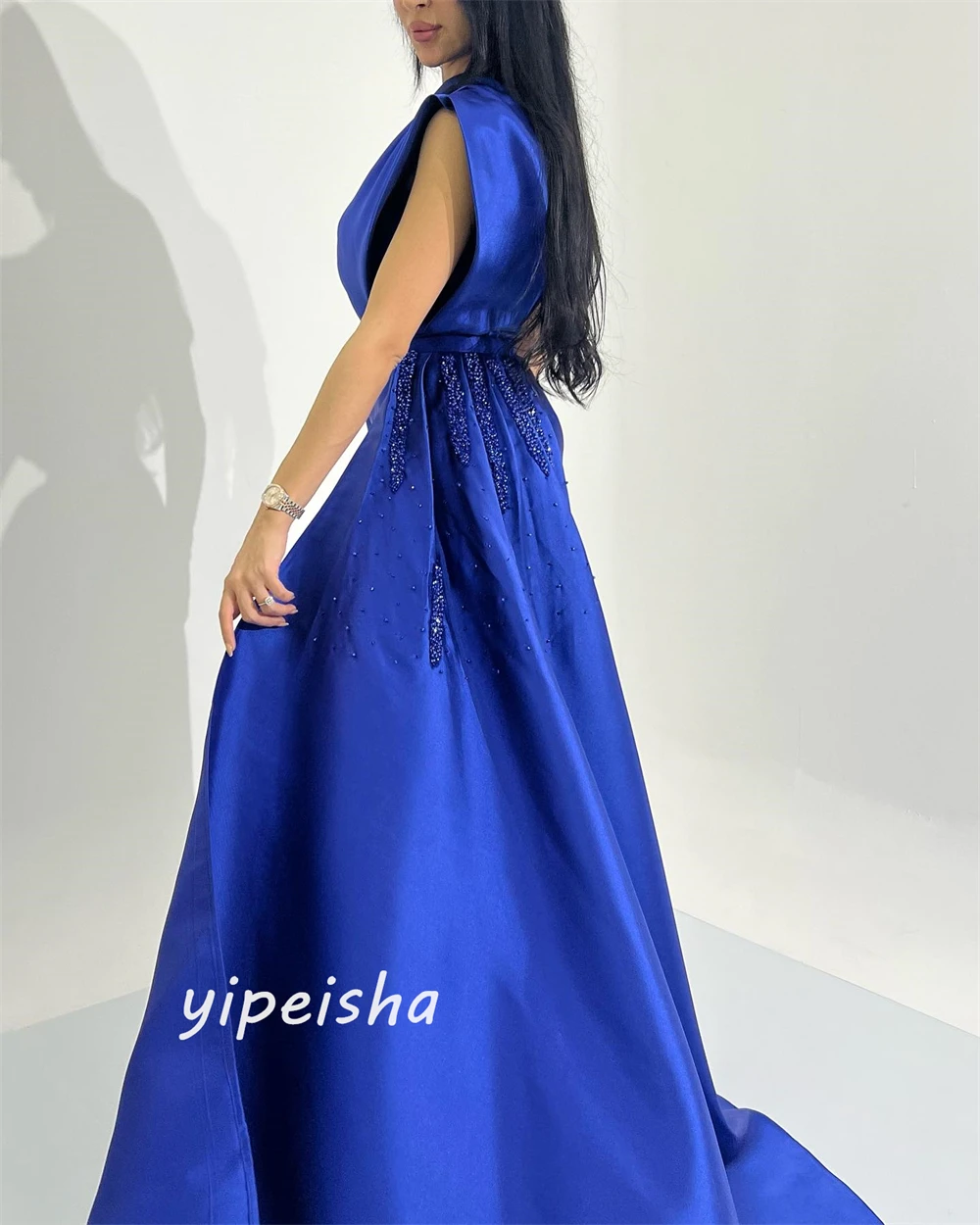 Satin Beading Valentine's Day A-line One-shoulder Bespoke Occasion Gown Long Dresses