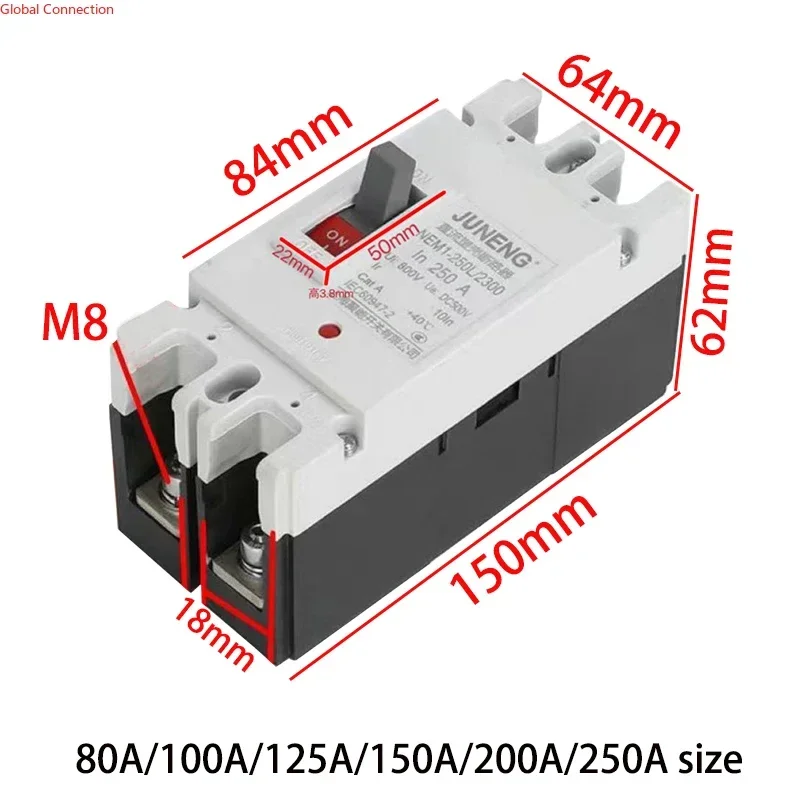 1/2P DC Circuit Breaker 150A 200A 250A 300A 400A 500A 600A MCCB 12V 24V 48V 96V 120V Solar Cells Protector RV Battery Isolator