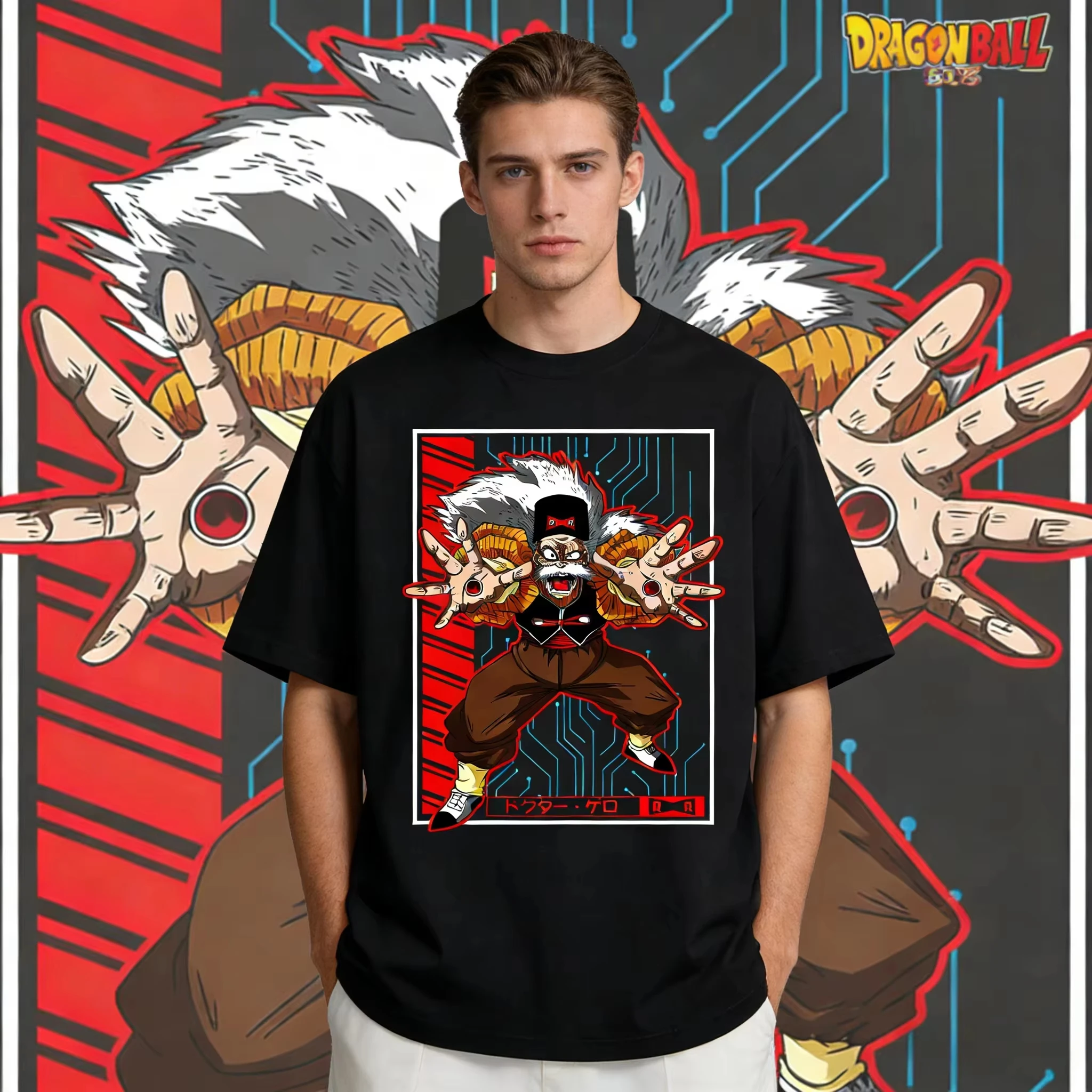 Camiseta Extra Grande de Dragon Ball Verano 2026, Alta Calidad, 100% Algodón, Estampado del Ejército de Dr. Gero con Cinta Roja, Unisex, Retro Y2K