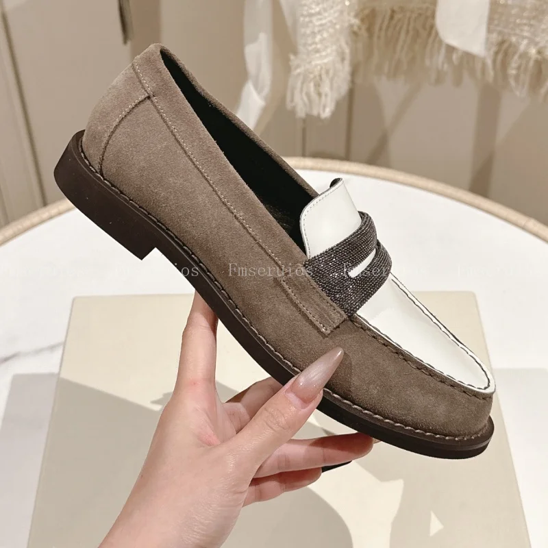 جديد أنيق المرأة المتسكعون الشقق جولة تو الانزلاق على الضحلة مختلط اللون حجر الراين أزياء عالية الجودة مكتب سيدة الأحذية اللباس