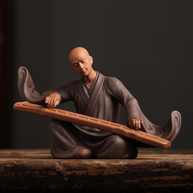 New Chinese-style handmade purple clay little monk tea pet ornament, Zen-inspired tea room tabletop and car decoration