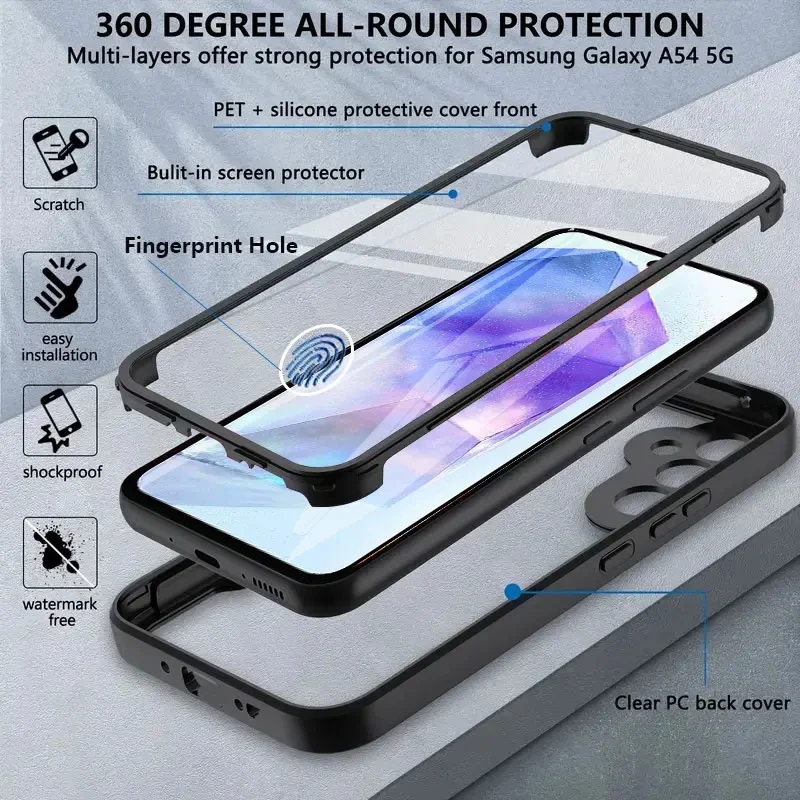 360° Full Cover Case For Samsung Galaxy A55 A34 A54 A35 A25 A15 A53 Shockproof Screen Protector Case For Samsung A33 A13 A14 A52