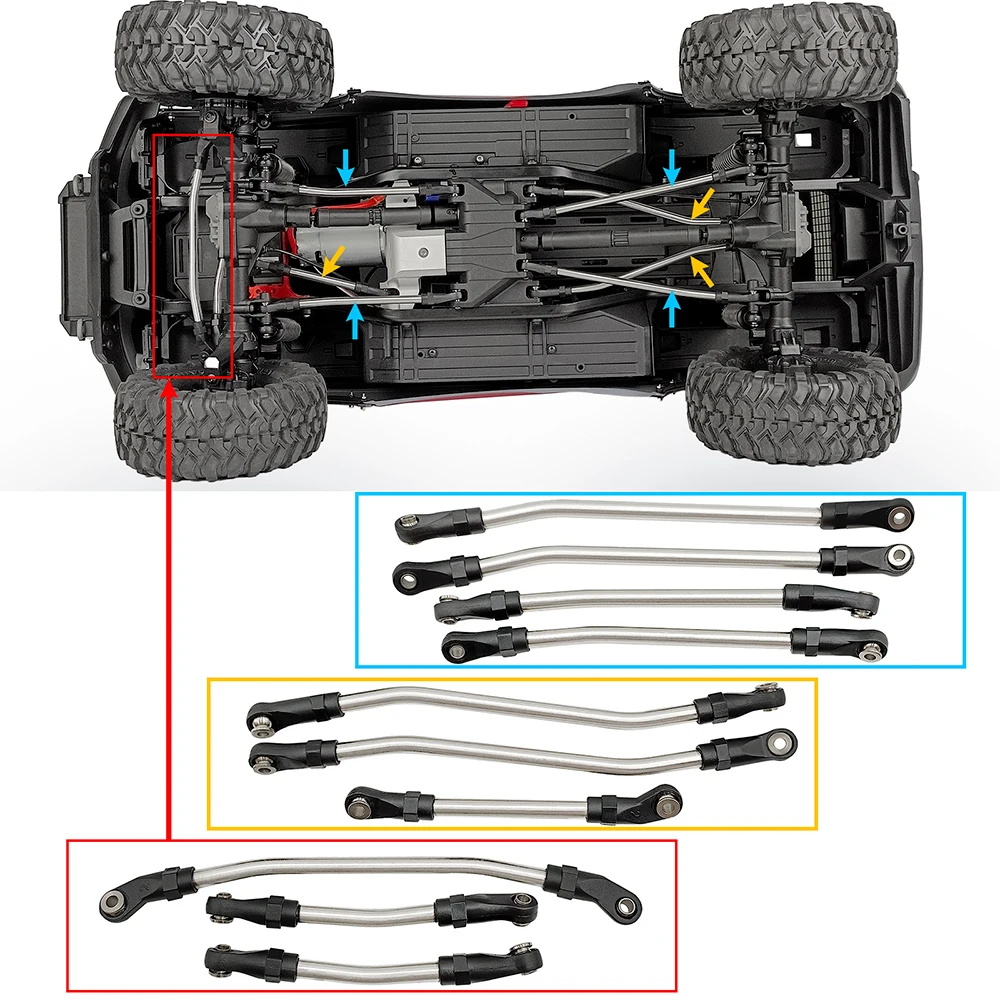 YEAHRUN Metal Links Suspensão Linkage com Plástico Rod End para Axial SCX10 II Wraith TRX4 1/10 RC Crawler Car Parts