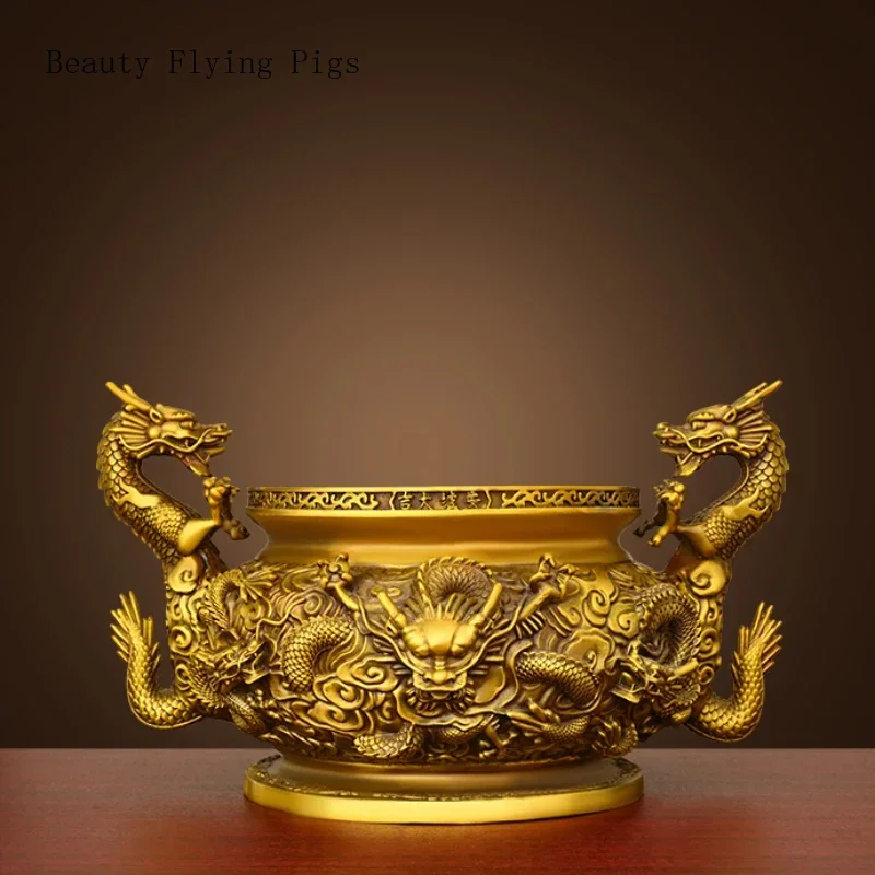 1 Pc Pure Brass Incense Burner Nine Dragon Ornament Home Decoration Household Sacrificial Utensils Temple Supplies Feng Shui