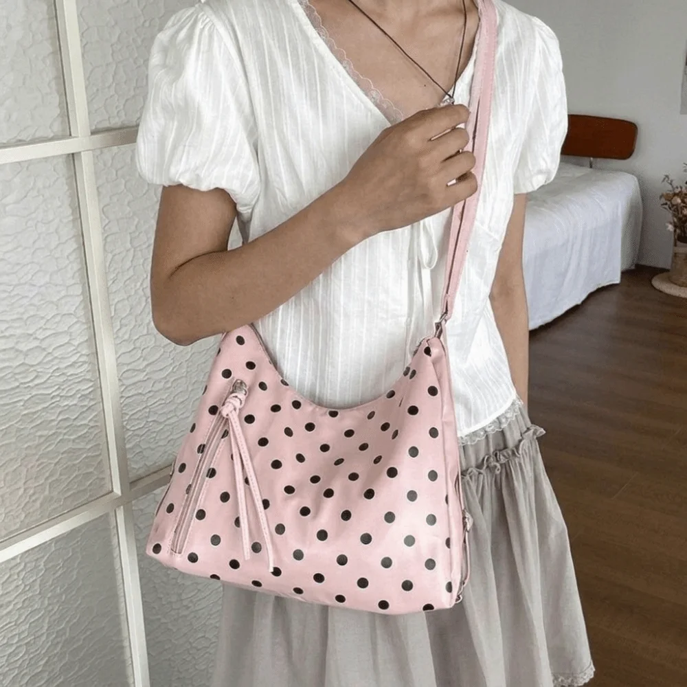 Fashion PU Leather Polka Dot Shoulder Bag Lightweight Backpack Tote Bag Large Capacity Korean Style Bucket Handbag Women's Gift
