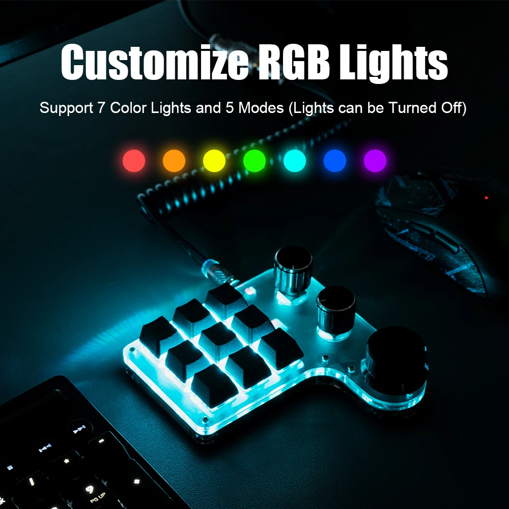 2.4G Receiver Wireless Custom Macro Keyboard 12 15 Keys 2 3 Knob USB Mini RGB Light Program Game Photoshop Layer Hotswap Keypad