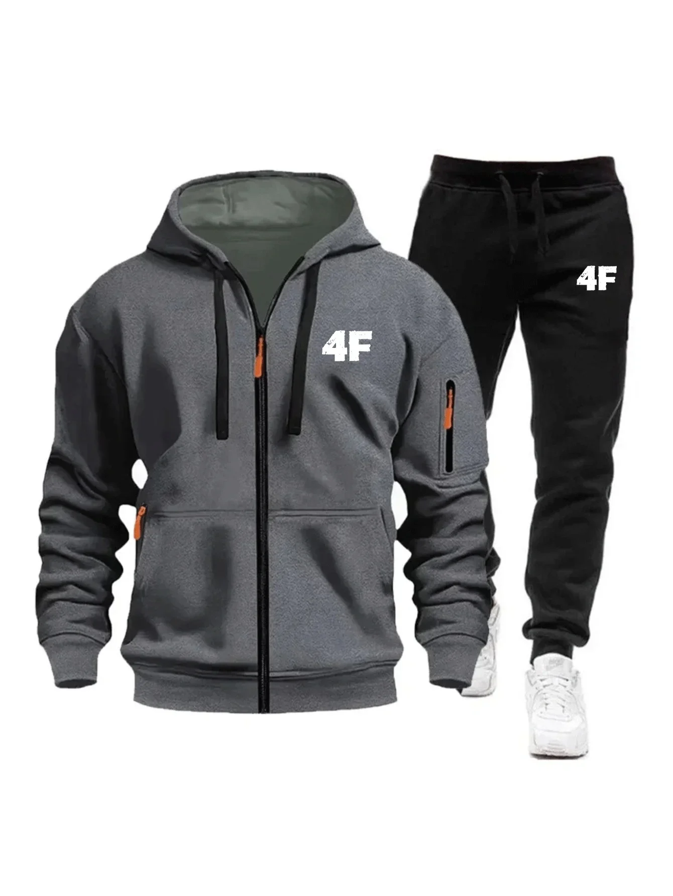 

Spring and autumn new men's casual wear. Fashionable outdoor windproof and warm men's hooded jacket + long pants two-piece sport