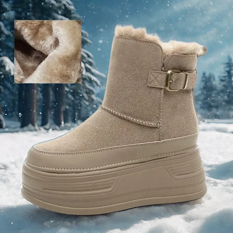 

Fujin 8cm Heel Winter Snow Boots with Fur | Non-Slip Warm Short Boots for Petite Genuine Leather Platform Boots for Women 2025 |