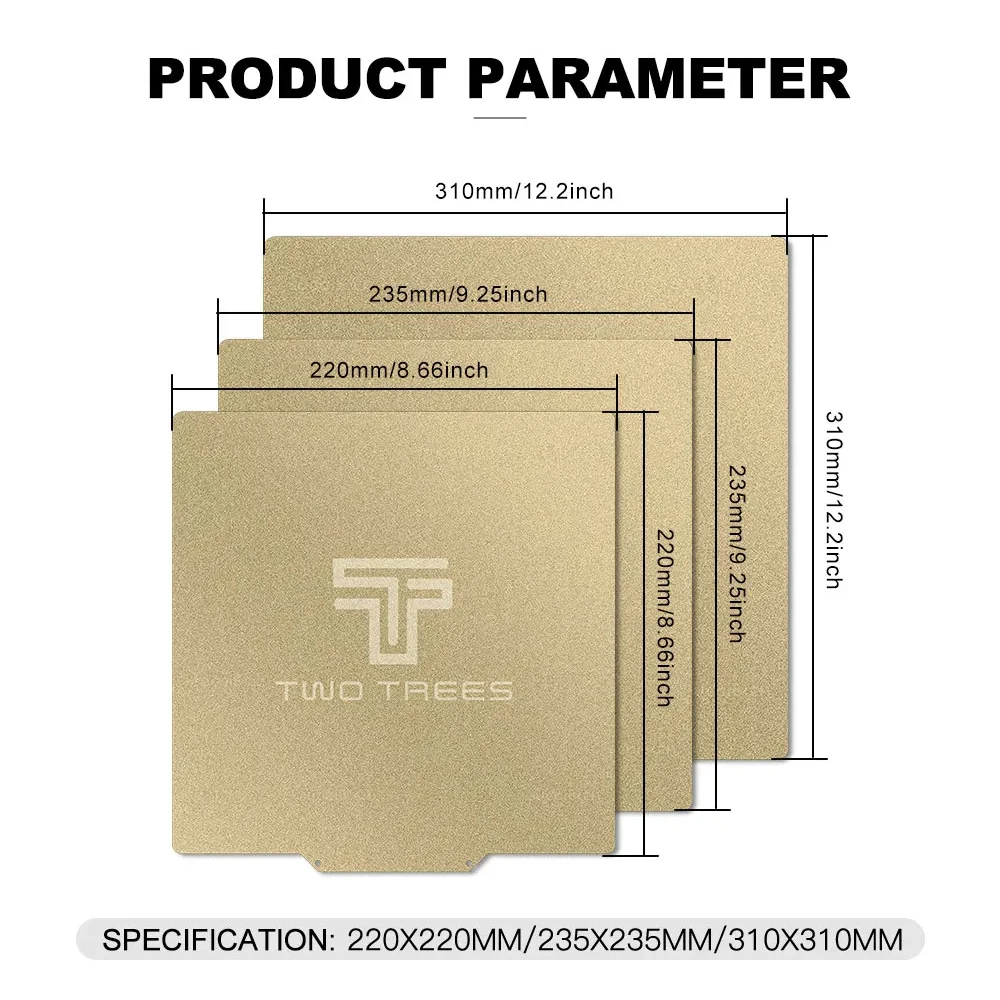 Placa de construcción magnética PEI de doble cara Twotrees texturizada + hoja de acero de resorte PEI 220/235/310mm piezas de impresora 3D cama de calor caliente