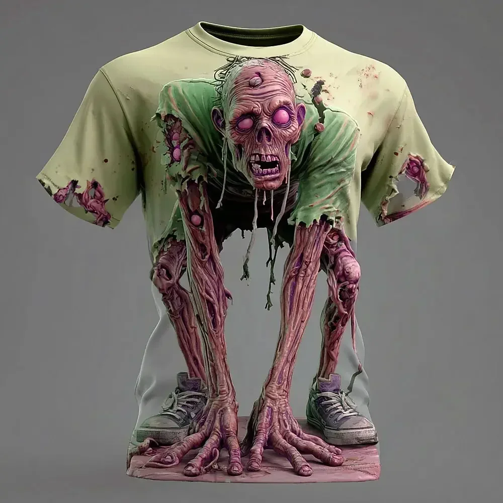 Men's 3D Printed Zombie Pattern Short-Sleeved T-Shirt Halloween Visual Effect for Outdoor Role-Playing Games