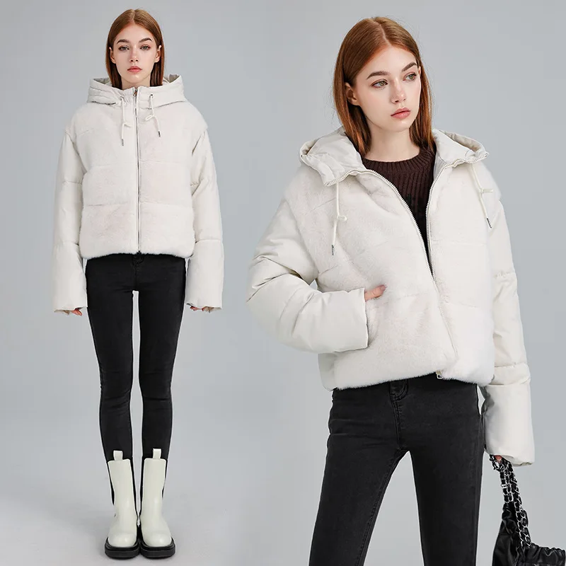PinkyIsBlack Lamb Wool Stitching Down Cotton Jacket Parkas Women's 2025 Winter New Thickened Short Hooded Warm Jacket Coat