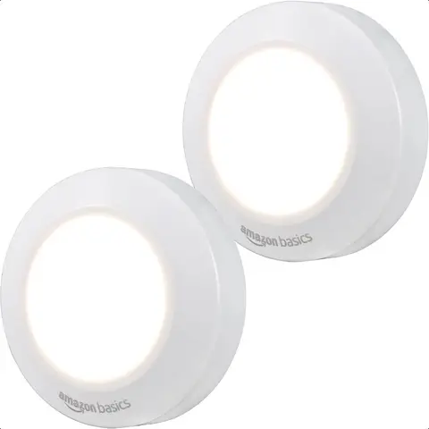 LED Puck Lights Battery Operated 50 Lumens 2 Pack Tap Light Stick on Lights Under Cabinet Lighting Ideal for Kitchen Cabinets C