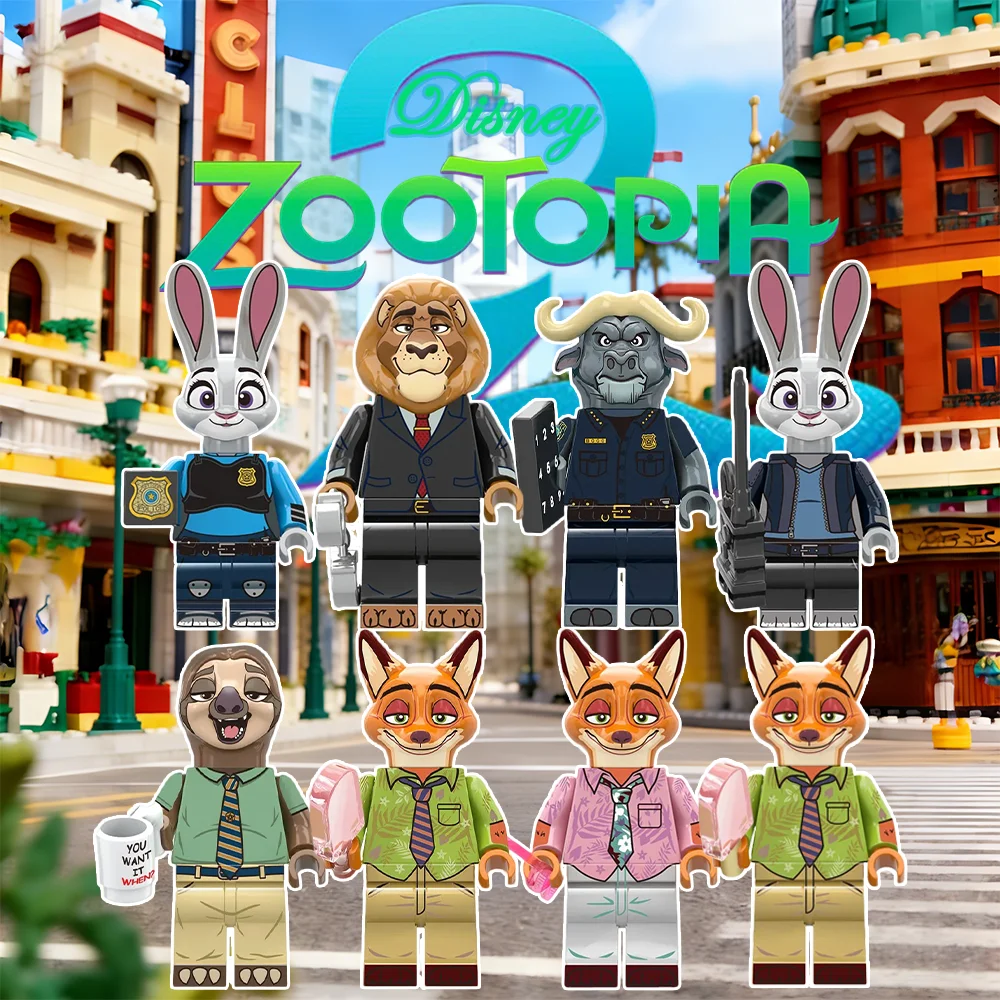 @ nouveau Zootopia ensemble bloc de construction le Zoo renard lapin ours paresseux bétail lion Mini figurine jouets