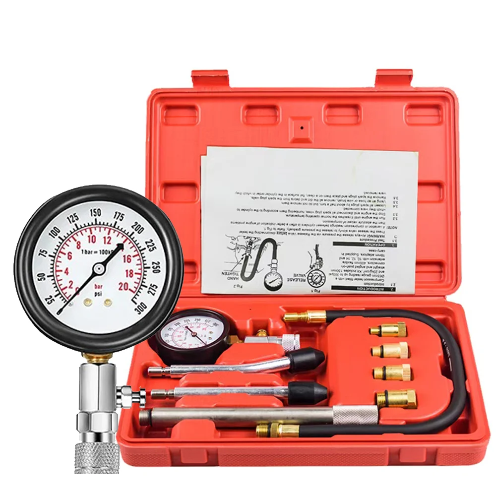 Automotive Petrol Engine Compression Test Gauge Set Professional Cylinder Pressure Meter Tool Kit M10/M12/M14/M18 Thread Adapter