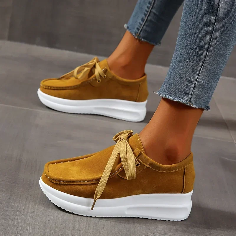 Red New Women Casual Shoes Wedges Platform Sneakers for Women Suede Ladies Sports Shoes Female Lace Up Tennis Shoes Plus Size 43