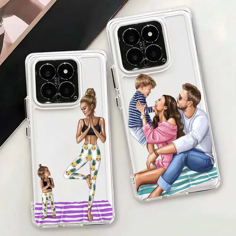 

Family Mom Baby Dad Phone Case For Xiaomi 17 15 14 13 12 12S 12X 12T 11 11T Pro max Lite ultra TPU Transparent