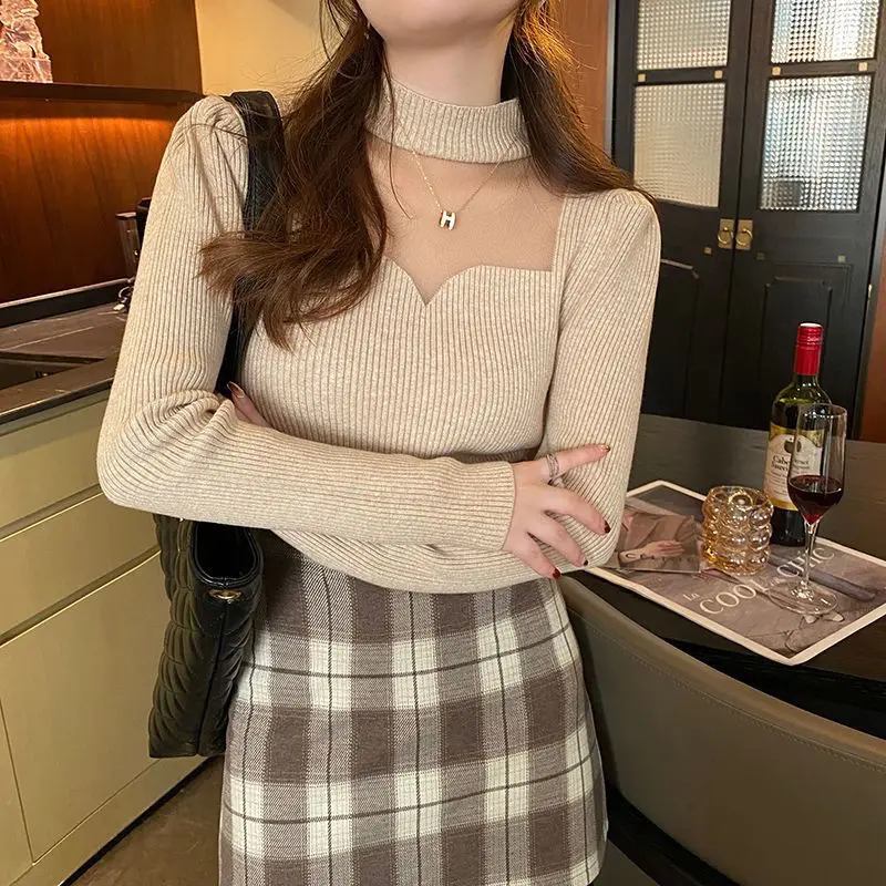 High End Semi High Neck Base Sweater for Women's Autumn and Winter New Style Knitted Chic Slim Fit Western-style Top