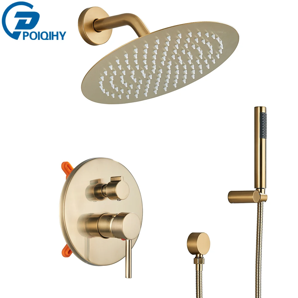 Brushed Gold Concealed Shower Faucet Rainfall Shower Tap Mixers 8