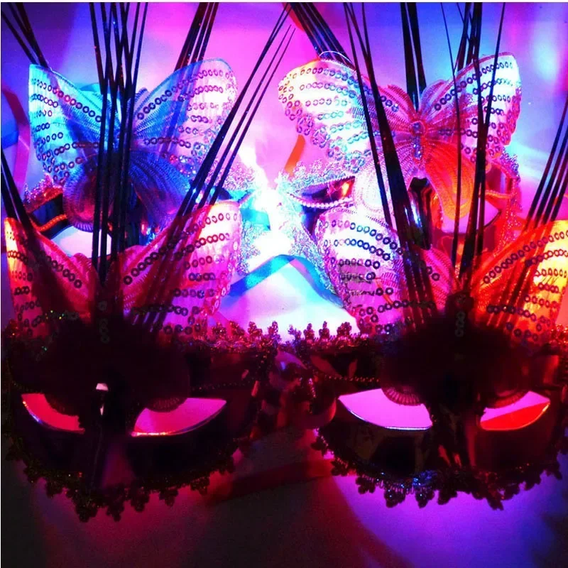 10Pcs LED Light Up Glow Venetian Women Butterfly Mask for Masquerade Party Sexy Costume Ball Christmas Halloween