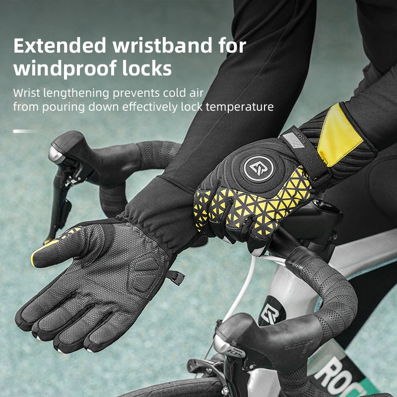 ROCKBROS Winter Glove Windproof Cycling Gloves Touch Screen Keep Warm Bicycle Gloves Thickened Pad Shockproof Bike Motor Gloves