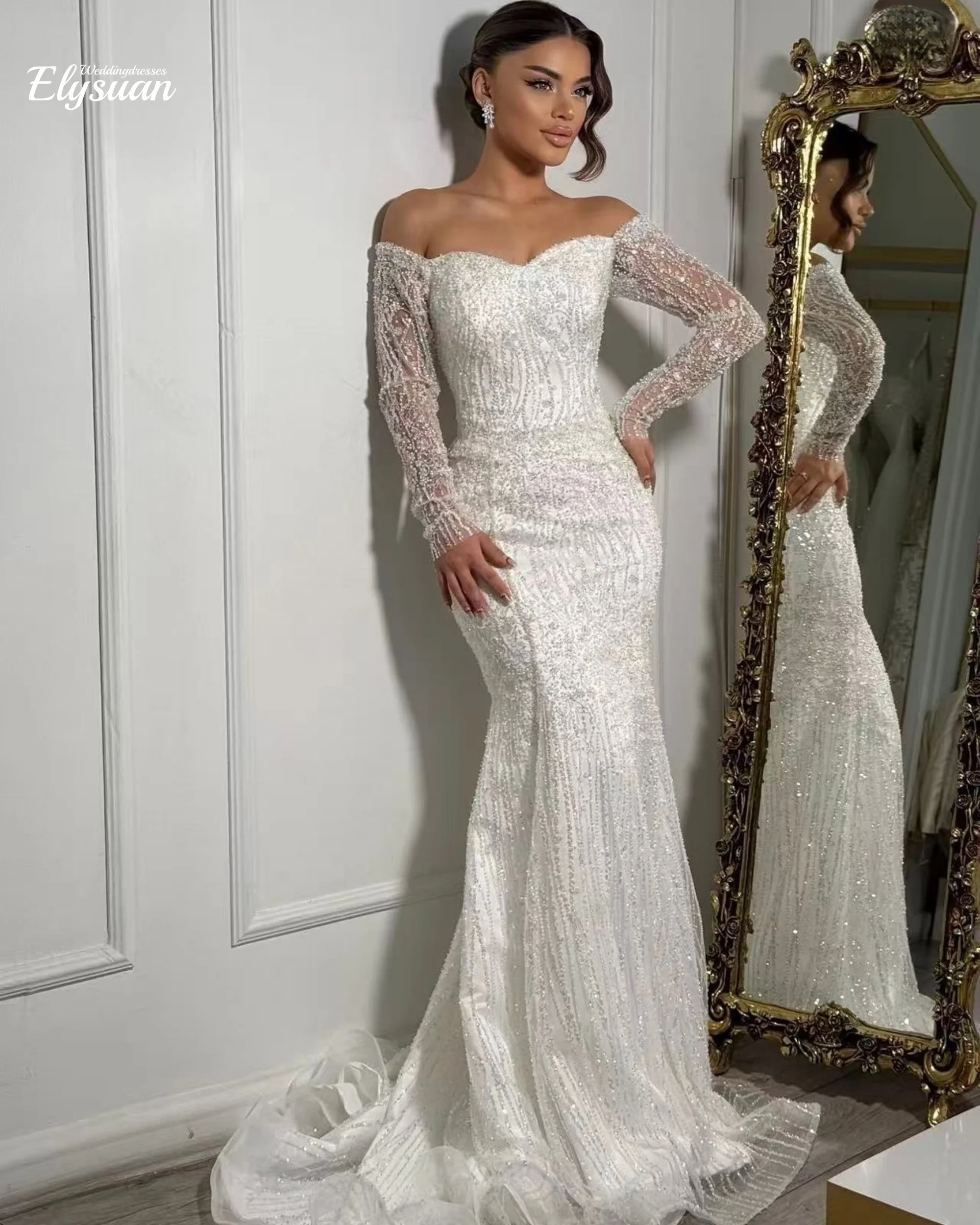 Customzied Sweet Collar Long Sleeve Mermaid Sexy wedding dress vestidos de novia