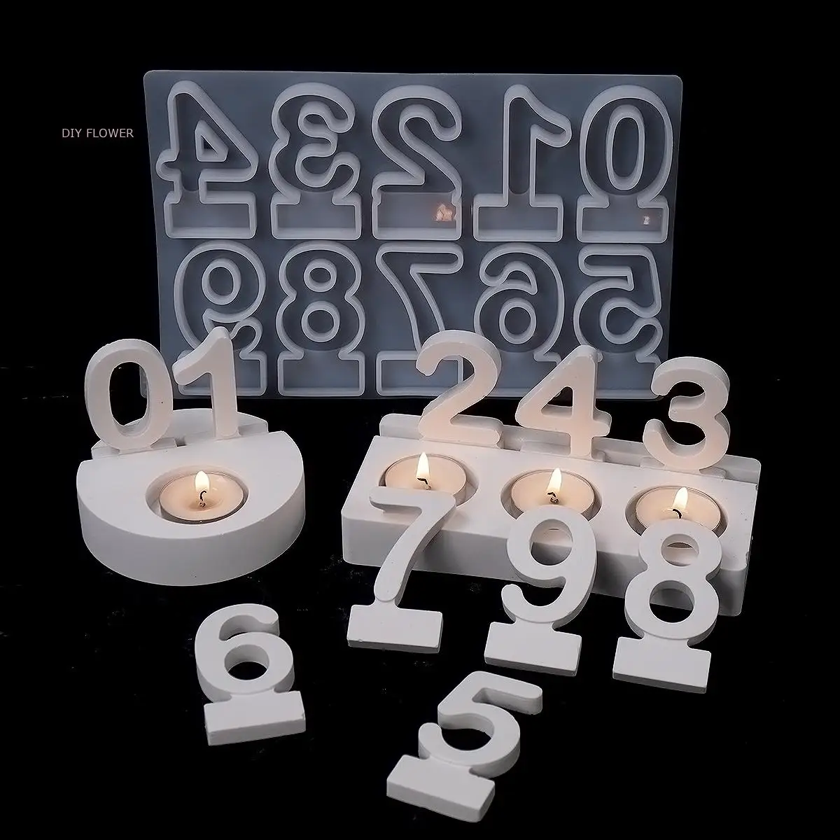 Geometric Number Canlde Holder Silicone Mold DIY 0-9 Candlestick Crafts Making Tools Plaster Resin Casting Molds Festival Decor