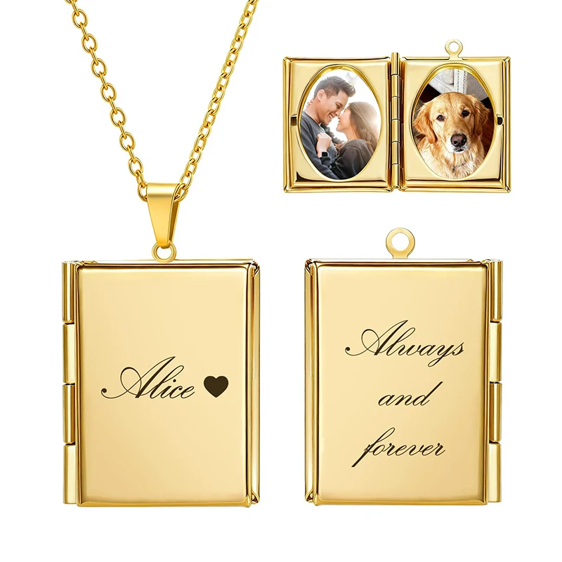 Custom Photo Locket Necklace Personalized Rectangular Photo Locket Necklace Memorial Jewelry for Women Birthday Gifts for Her