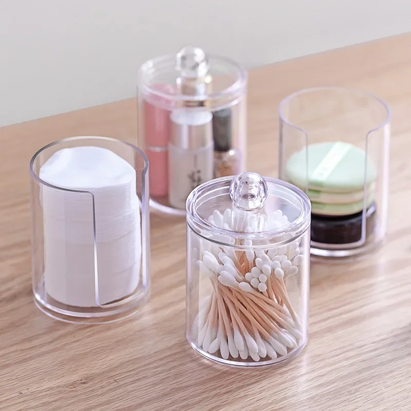 

2pcs Cosmetics Storage Box Makeup Organizer Bathroom Jar Cotton Swab Cotton Pad Jewelry Round Plastic Box Storage Container