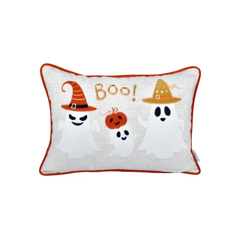 

Halloween Ghost Pillow - Embroidered 14x20 Fall Accent with Insert & Cover - Perfect for Seasonal Decor and Cozy Ambiance