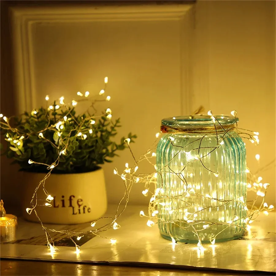 Guirnalda de luces de hadas estrelladas, 6M, 200LED, USB, remoto, 8 modos, Firecracker, alambre de cobre, cadena de luces para decoración de árbol de Navidad