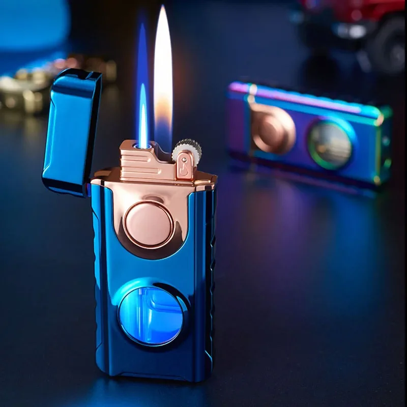 

Direct Injection Dual Flame Butane Gas Turbine Windproof Metal Mini Lighter Outdoor Barbecue Kitchen Cigar Lighter Men's Gifts