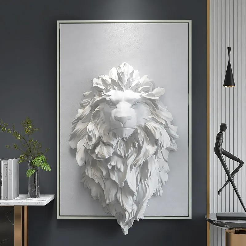 Home Decor Lion Head Statue Room Decoration Resin Sculpture Wall Mounted Lion Art Relief for Christmas Ornament Resin Crafts