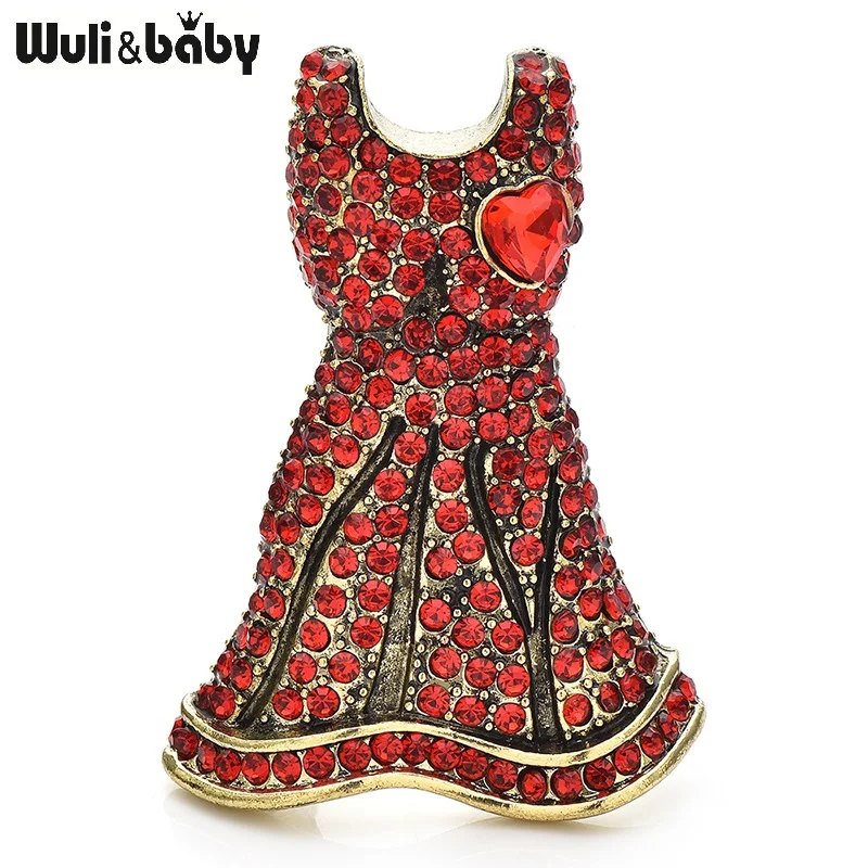 Wuli&baby Vintage Hear Dress Brooches For Women Lady 2-color Beautiful Skirt Clothes Party Casual Brooch Pins Gifts