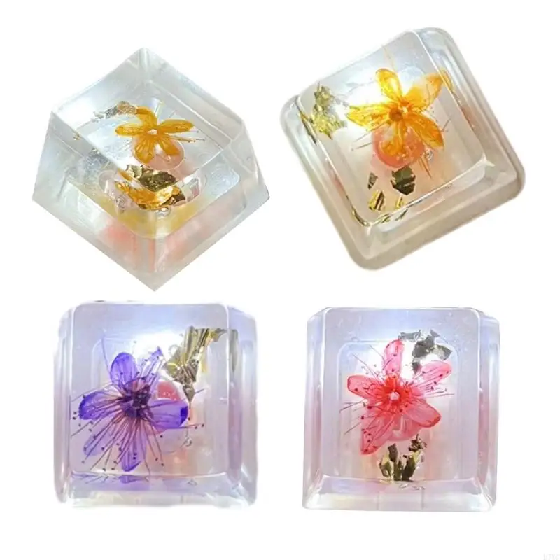 D7YC Artisanal Translucent Epoxy Keycap OEM Height Featuring Preserved Flowers for Mechanical Keyboards Keycaps 1PC