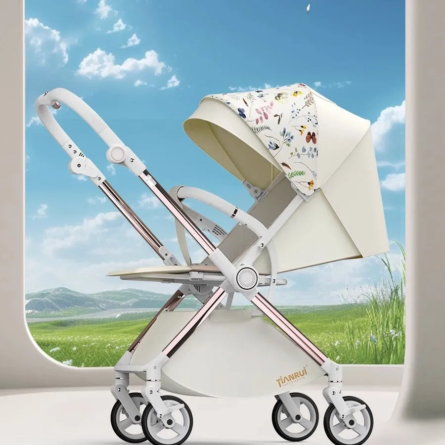 Baby Stroller High-View Two-way Push Baby Car Can Sit or Lie Down Lightweight Strollers Folding Portable 4-wheel Stroller
