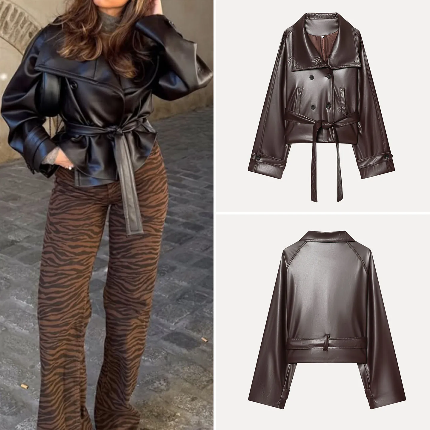 

Winter 2025 Women's ort Coat Long Sve Turn-down Collar Double-breasted Closure Belt Decorated Windbreaker Ladies Jaet