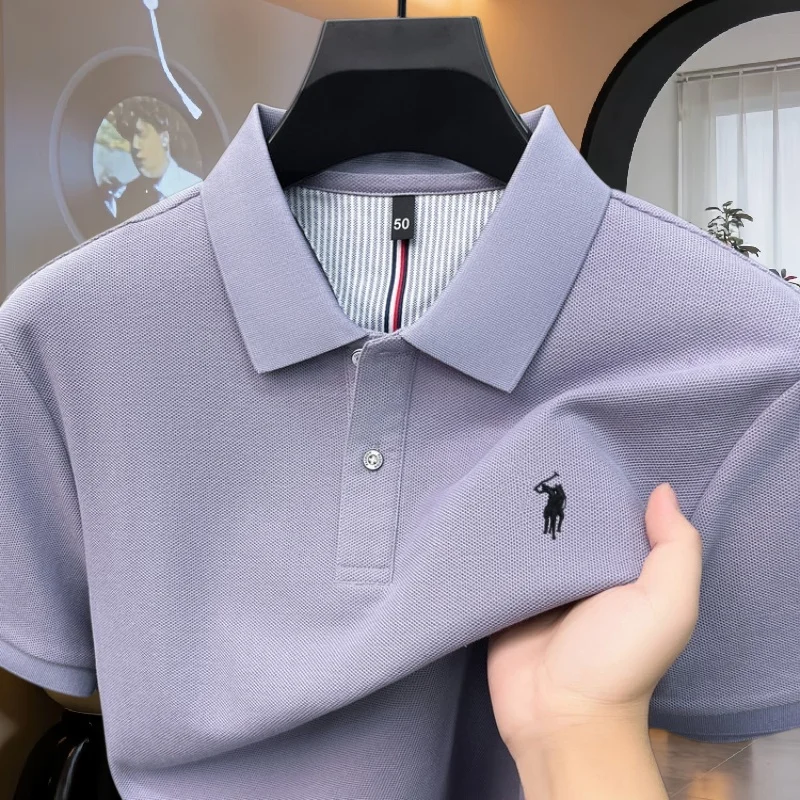 100% pure cotton high-end brand men's short sleeve polo shirt 2026 summer luxury fashion pony embroidery golf top casual T-shirt