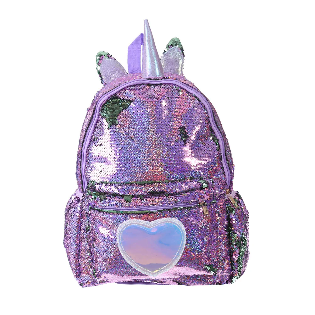 

Sequin Backpack Purple Large Capacity Cartoon Unicorn Schoolbag Student Women Book Bag Fashion Shoulder Bag