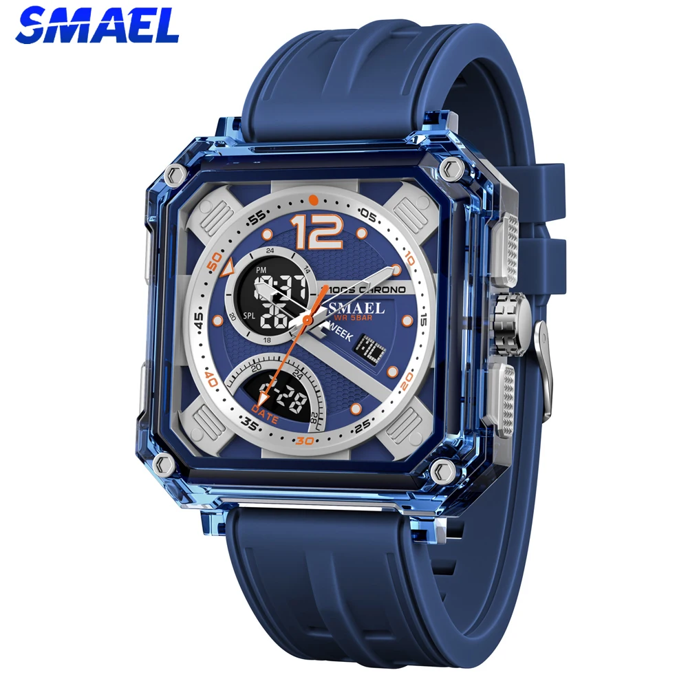 SMAEL Sport Digital Watches Men Cool Decoration Large Dial Dual Time Display Shockproof Quartz Wristwatches for Young Males
